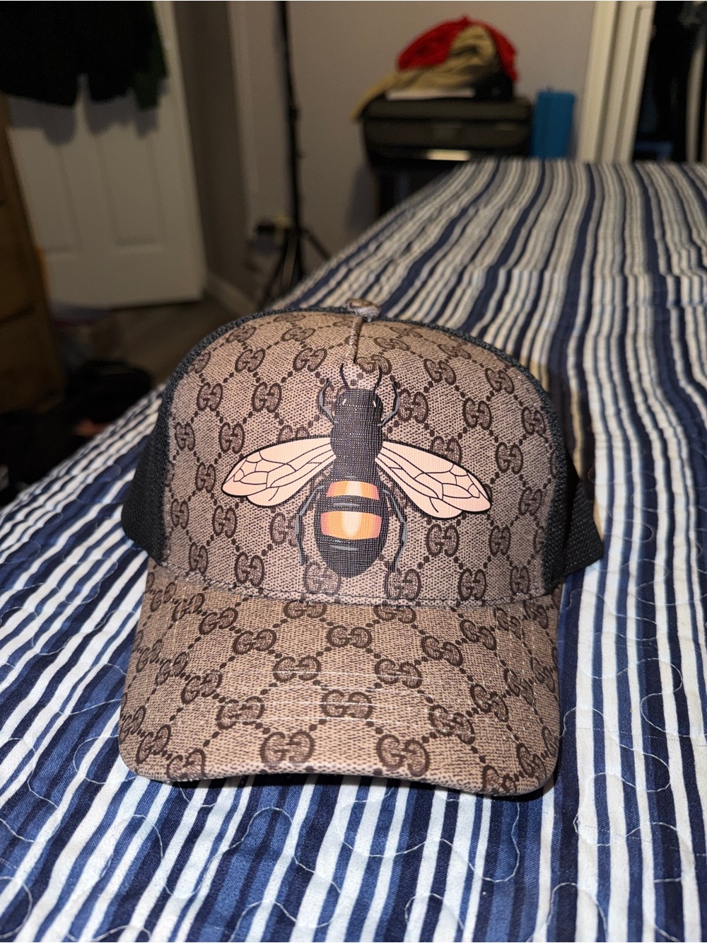 Brown Bee Monogram Trucker Cap with Black Mesh